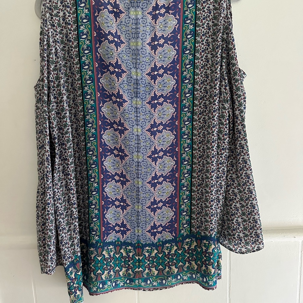 Tolani Patterned Cold Shoulder Blouse - Blue And … - image 7